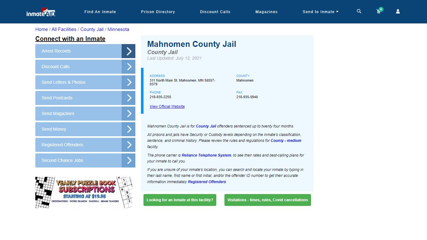 Mahnomen County Jail - Inmate Locator - Mahnomen, MN