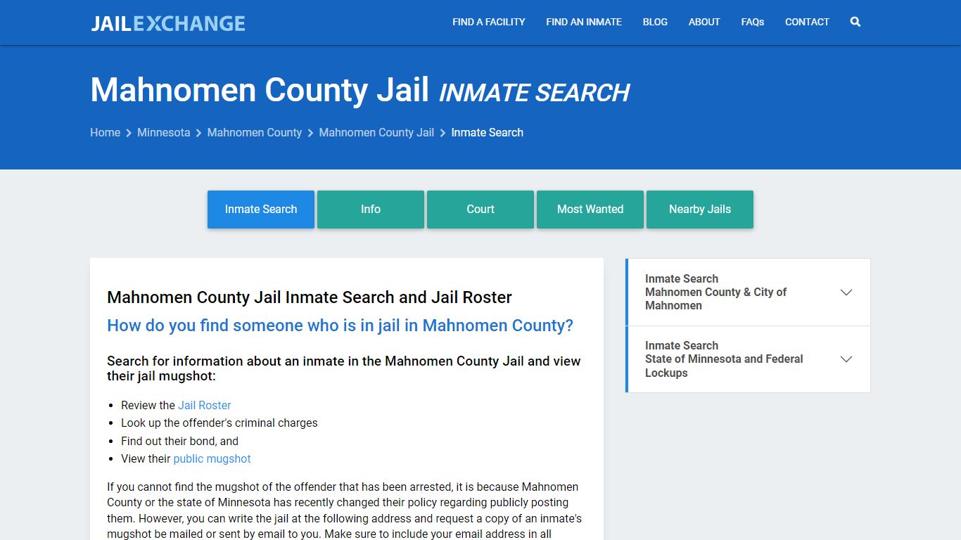 Mahnomen County Jail Inmate Search - Jail Exchange