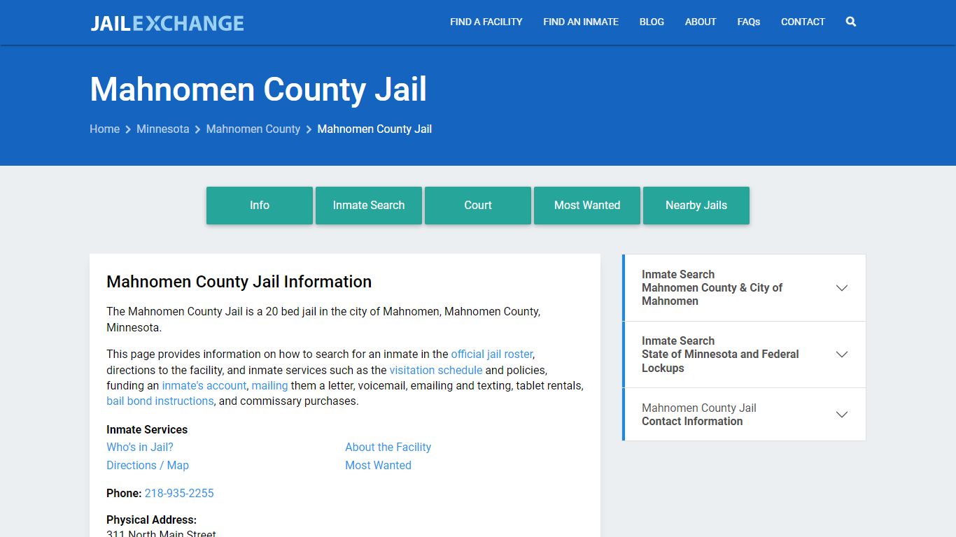 Mahnomen County Jail, MN Inmate Search, Information