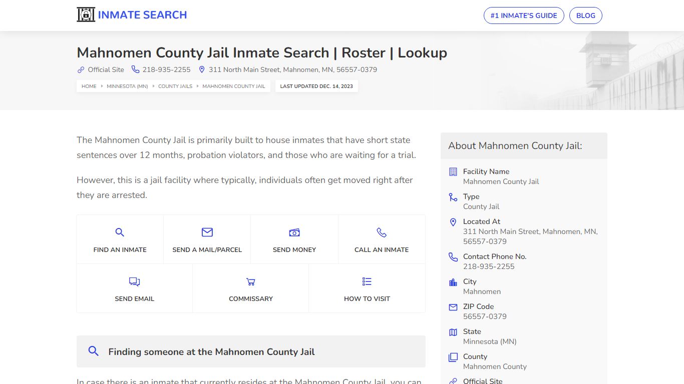 Mahnomen County Jail Inmate Search | Roster | Lookup